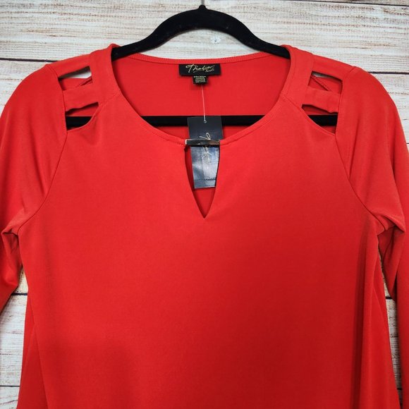 New With Tags Thalia Sodi Women's Size XS Eternal Red Keyhole Blouse 3/4 Sleeves - Picture 2 of 14